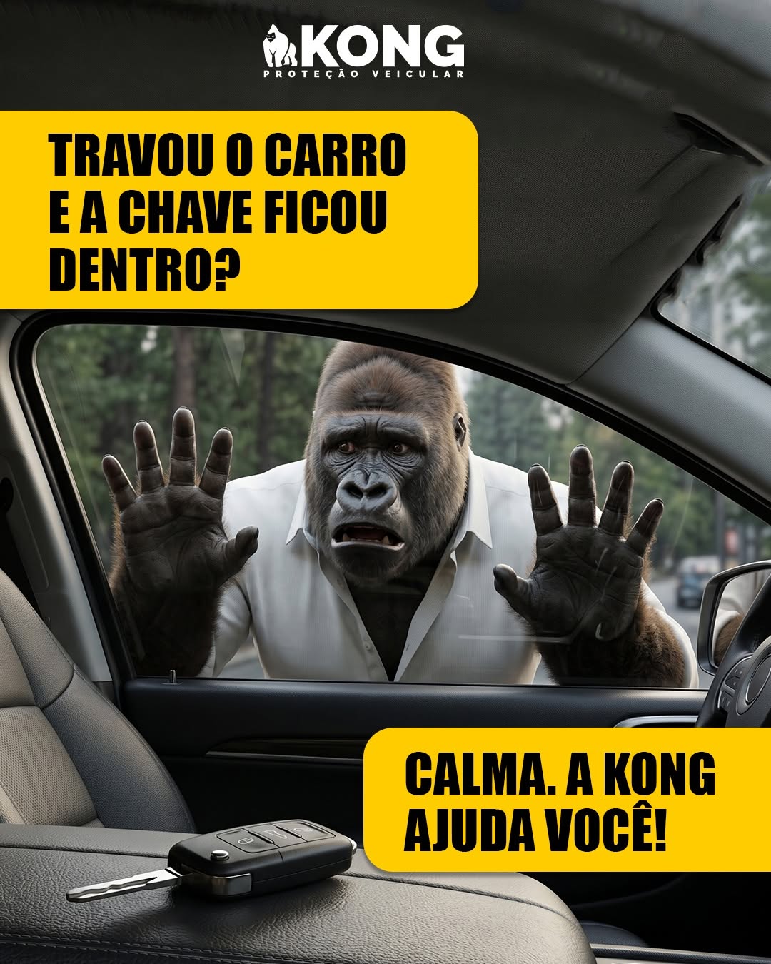 Travou o carro e a chave ficou deetro? Calma! A Kong ajuda você.